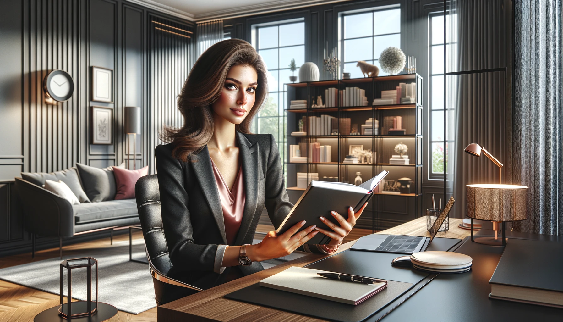 attractive woman is web developer in her stylish home office