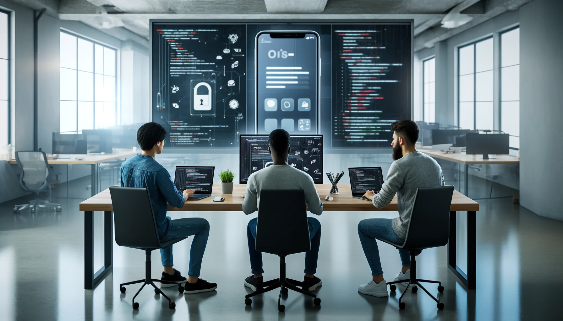 a diverse group of developers working on mobile application development